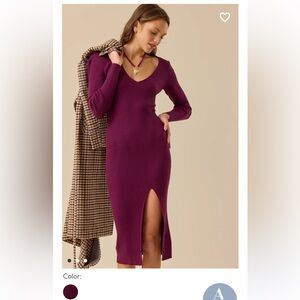 Altar'd State Brooklyn V neck sweater dress plum large nwt